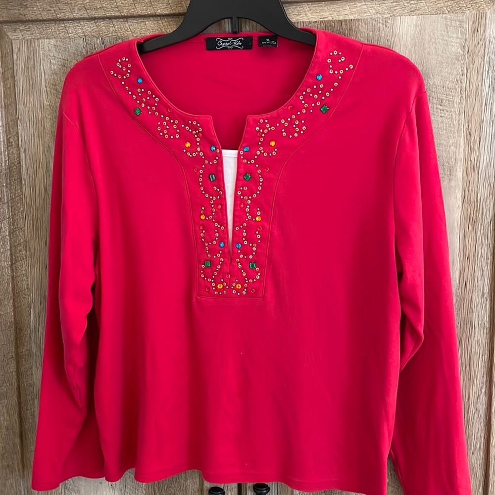 Crystal Kobe XL red jeweled shirt